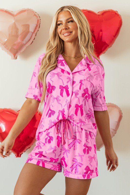 JUNIPER BLVD Bow Shirt and Shorts Pajamas Set - Sleekdenim.com