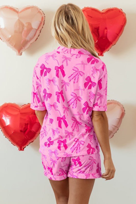 JUNIPER BLVD Bow Shirt and Shorts Pajamas Set - Sleekdenim.com