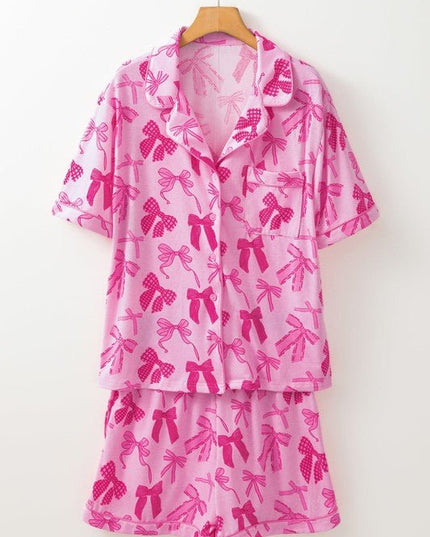 JUNIPER BLVD Bow Shirt and Shorts Pajamas Set - Sleekdenim.com