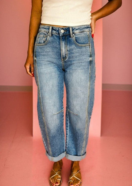 JUNIPER BLVD Denim Vintage Washed Seam Shift Jeans - Sleekdenim.com