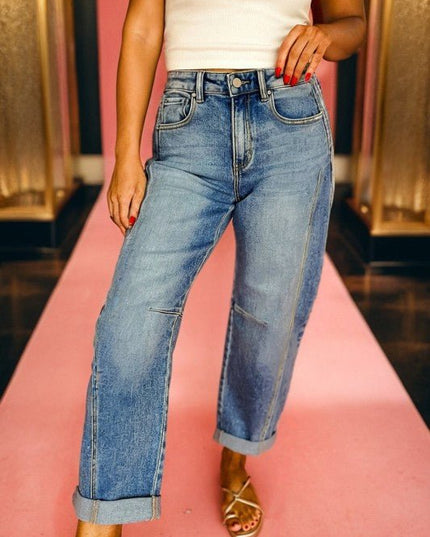 JUNIPER BLVD Denim Vintage Washed Seam Shift Jeans - Sleekdenim.com