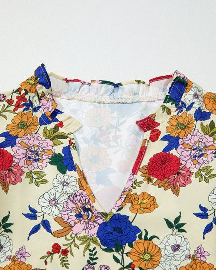 JUNIPER BLVD Floral Ruffle Shoulder Long Sleeve Blouse - Sleekdenim.com