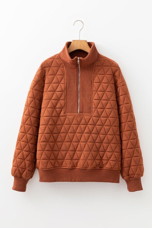 JUNIPER BLVD Geometric Quilted Half - Zip Sweatshirt - Sleekdenim.com
