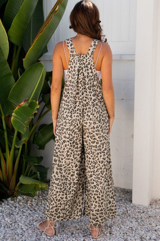 JUNIPER BLVD Leopard Bib Wide Leg Jumpsuit - Sleekdenim.com
