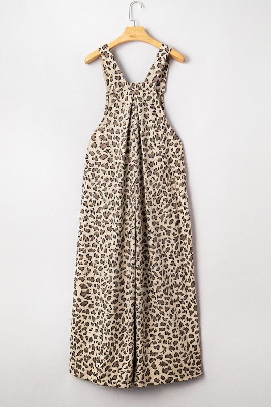 JUNIPER BLVD Leopard Bib Wide Leg Jumpsuit - Sleekdenim.com