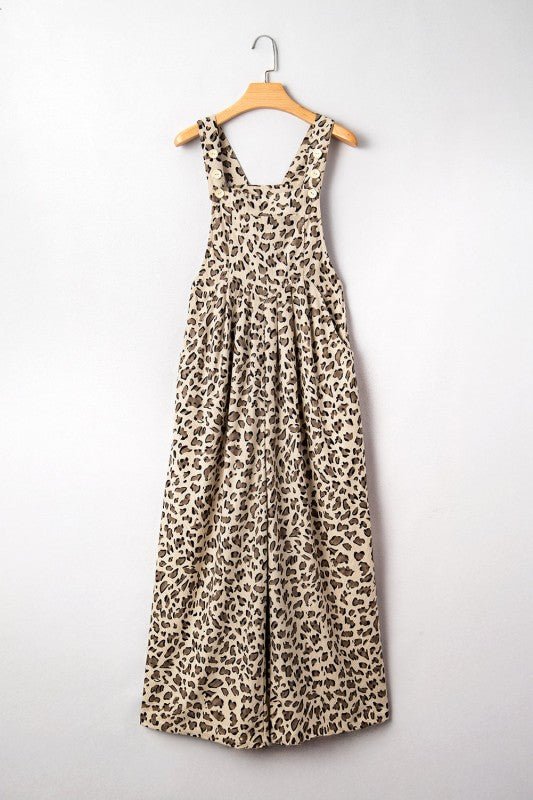 JUNIPER BLVD Leopard Bib Wide Leg Jumpsuit - Sleekdenim.com