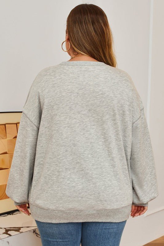 JUNIPER BLVD Plus Size Bow Embroidered Drop Shoulder Sweatshirt - Sleekdenim.com