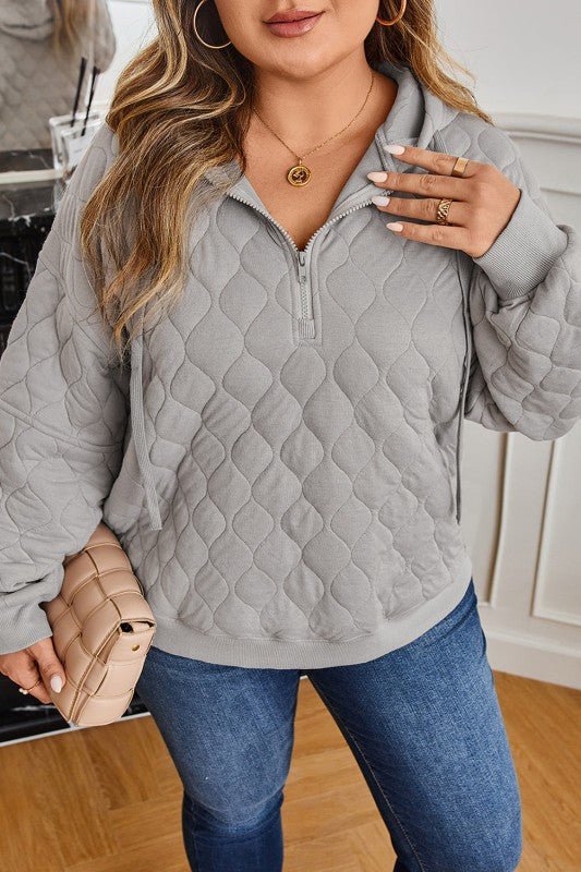 JUNIPER BLVD Plus Size Solid Quilted Quarter Zip Hoodie - Sleekdenim.com