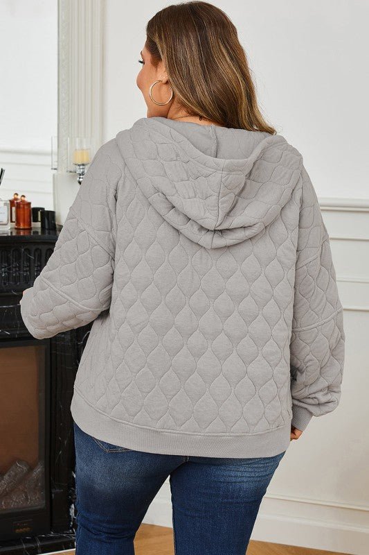 JUNIPER BLVD Plus Size Solid Quilted Quarter Zip Hoodie - Sleekdenim.com