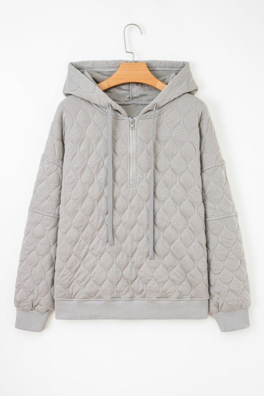 JUNIPER BLVD Plus Size Solid Quilted Quarter Zip Hoodie - Sleekdenim.com