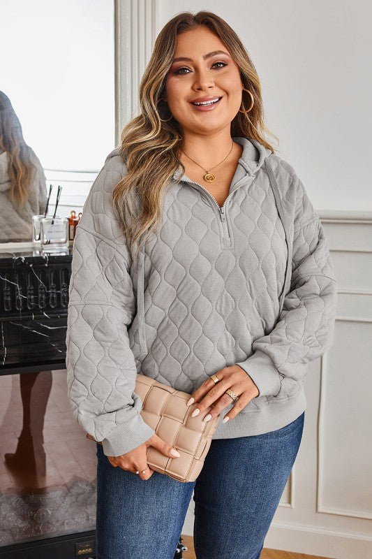 JUNIPER BLVD Plus Size Solid Quilted Quarter Zip Hoodie - Sleekdenim.com