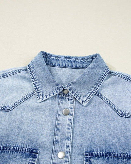 JUNIPER BLVD Solid Denim Chest Pocket Raw Hem Shirt Dress - Sleekdenim.com