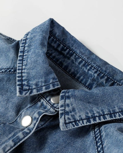 JUNIPER BLVD Solid Denim Chest Pocket Raw Hem Shirt Dress - Sleekdenim.com