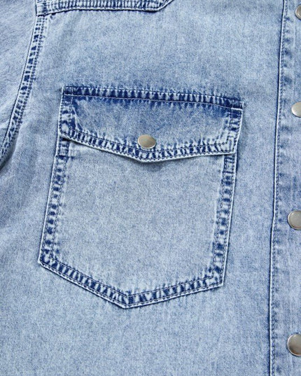 JUNIPER BLVD Solid Denim Chest Pocket Raw Hem Shirt Dress - Sleekdenim.com