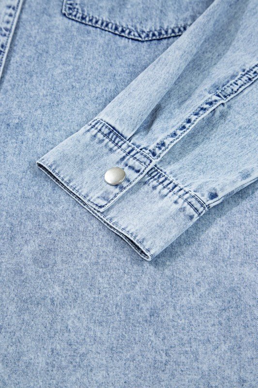 JUNIPER BLVD Solid Denim Chest Pocket Raw Hem Shirt Dress - Sleekdenim.com