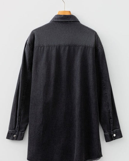 JUNIPER BLVD Solid Denim Chest Pocket Raw Hem Shirt Dress - Sleekdenim.com