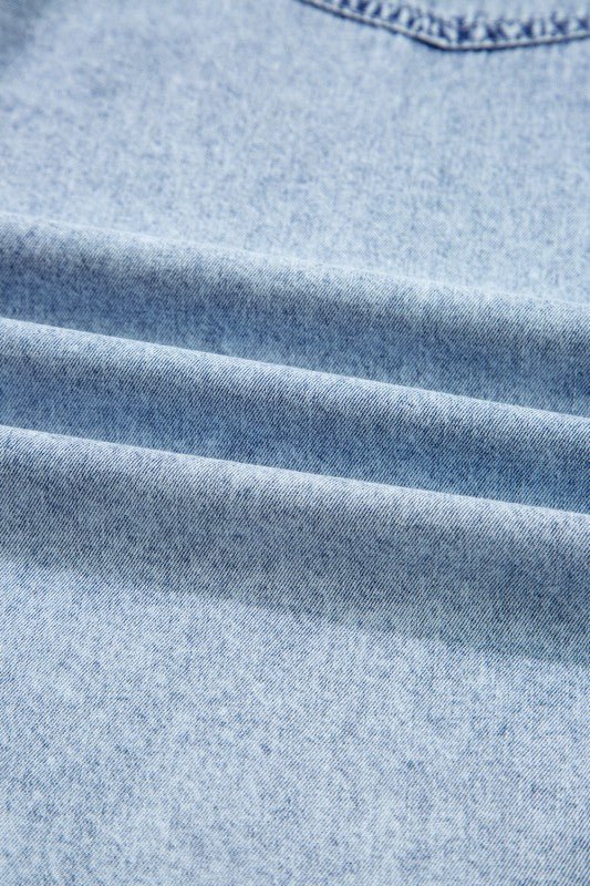 JUNIPER BLVD Solid Denim Chest Pocket Raw Hem Shirt Dress - Sleekdenim.com