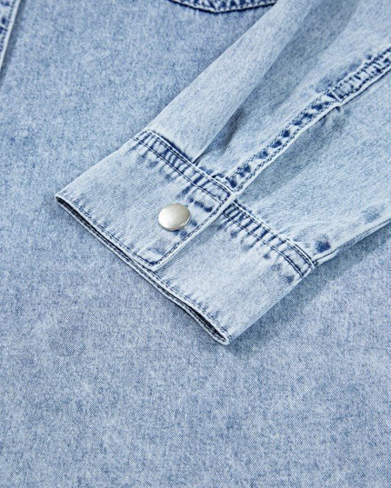 JUNIPER BLVD Solid Denim Chest Pocket Raw Hem Shirt Dress - Sleekdenim.com