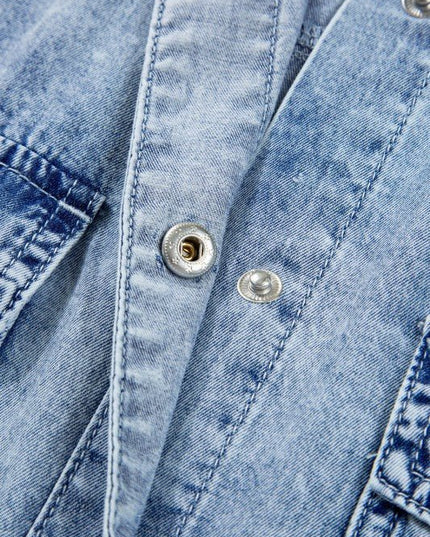 JUNIPER BLVD Solid Denim Chest Pocket Raw Hem Shirt Dress - Sleekdenim.com