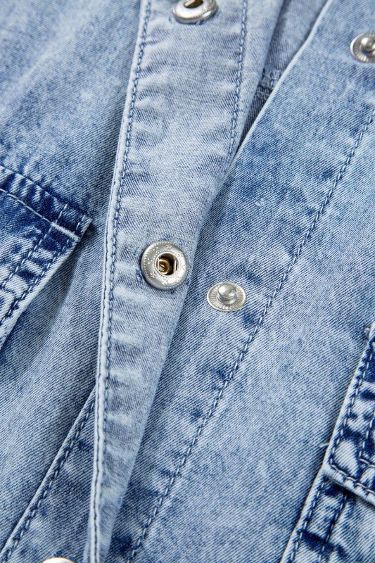 JUNIPER BLVD Solid Denim Chest Pocket Raw Hem Shirt Dress - Sleekdenim.com