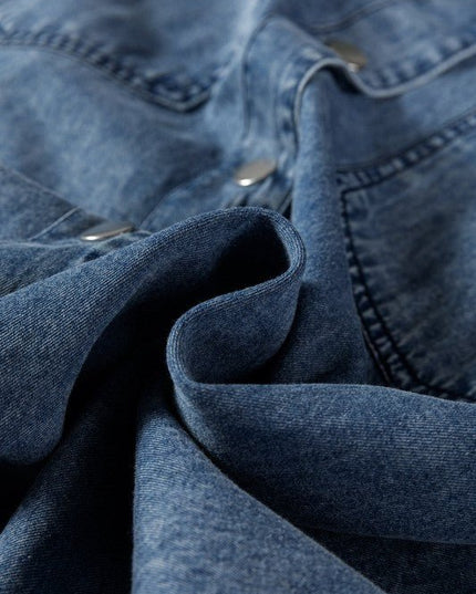 JUNIPER BLVD Solid Denim Chest Pocket Raw Hem Shirt Dress - Sleekdenim.com