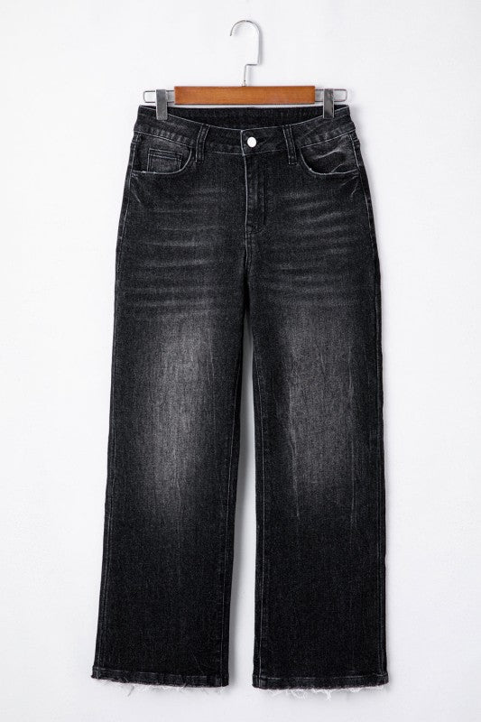 JUNIPER BLVD Solid Mineral Wash Raw Hem Flared Jeans - Sleekdenim.com