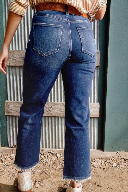 JUNIPER BLVD Solid Mineral Wash Raw Hem Flared Jeans - Sleekdenim.com
