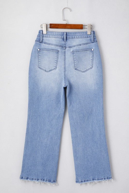 JUNIPER BLVD Solid Mineral Wash Raw Hem Flared Jeans - Sleekdenim.com