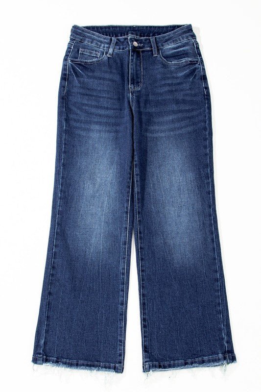 JUNIPER BLVD Solid Mineral Wash Raw Hem Flared Jeans - Sleekdenim.com