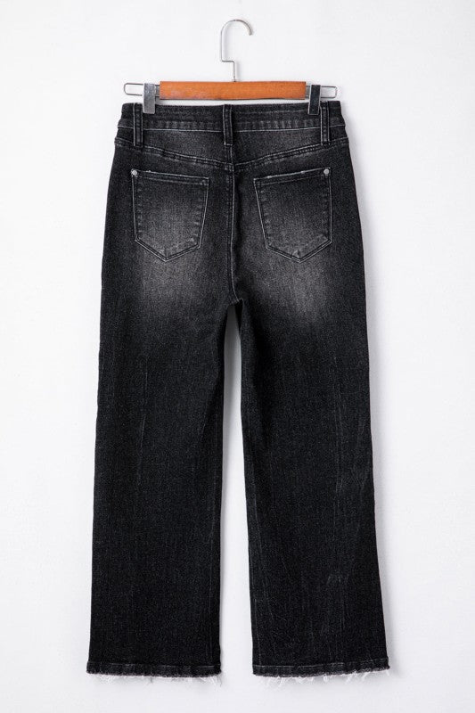 JUNIPER BLVD Solid Mineral Wash Raw Hem Flared Jeans - Sleekdenim.com