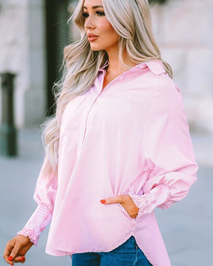 JUNIPER BLVD Stripe Smocked Long Sleeve Button - Up Shirt - Sleekdenim.com