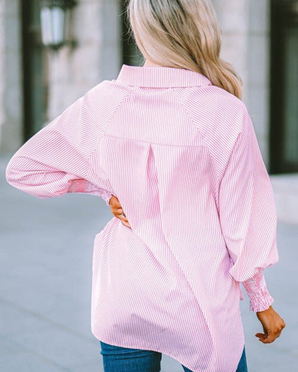 JUNIPER BLVD Stripe Smocked Long Sleeve Button - Up Shirt - Sleekdenim.com