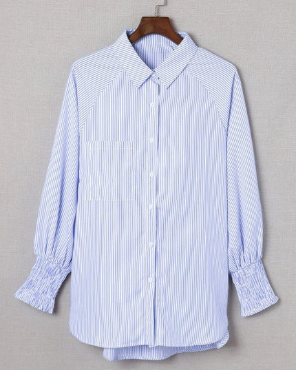 JUNIPER BLVD Stripe Smocked Long Sleeve Button - Up Shirt - Sleekdenim.com