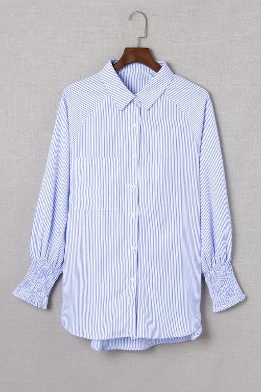 JUNIPER BLVD Stripe Smocked Long Sleeve Button - Up Shirt - Sleekdenim.com