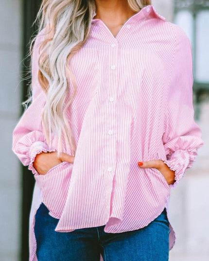 JUNIPER BLVD Stripe Smocked Long Sleeve Button - Up Shirt - Sleekdenim.com