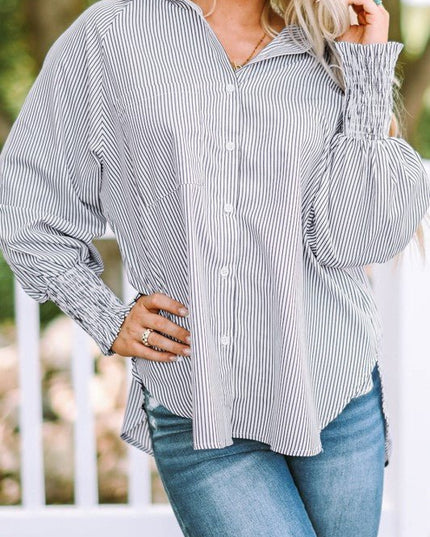 JUNIPER BLVD Stripe Smocked Long Sleeve Button - Up Shirt - Sleekdenim.com