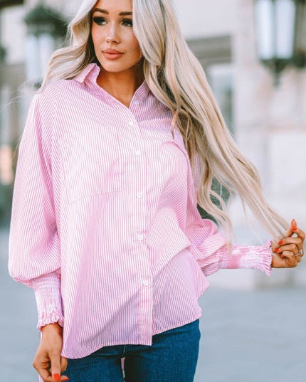 JUNIPER BLVD Stripe Smocked Long Sleeve Button - Up Shirt - Sleekdenim.com