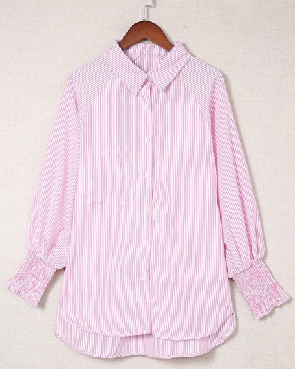 JUNIPER BLVD Stripe Smocked Long Sleeve Button - Up Shirt - Sleekdenim.com