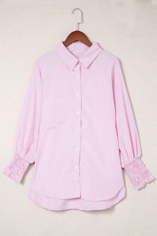 JUNIPER BLVD Stripe Smocked Long Sleeve Button - Up Shirt - Sleekdenim.com