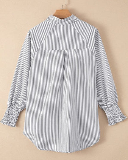JUNIPER BLVD Stripe Smocked Long Sleeve Button - Up Shirt - Sleekdenim.com