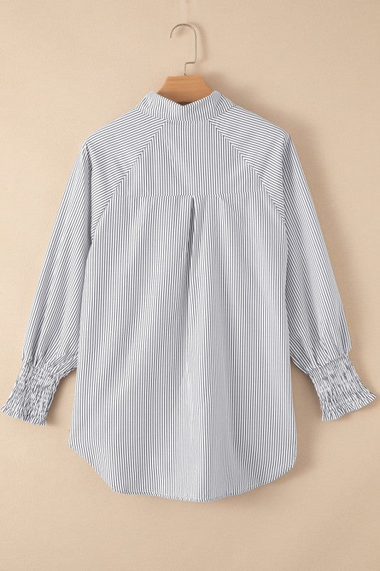JUNIPER BLVD Stripe Smocked Long Sleeve Button - Up Shirt - Sleekdenim.com