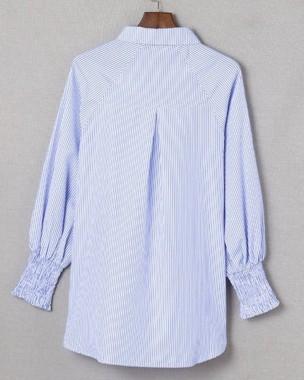 JUNIPER BLVD Stripe Smocked Long Sleeve Button - Up Shirt - Sleekdenim.com