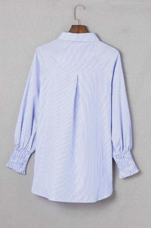 JUNIPER BLVD Stripe Smocked Long Sleeve Button - Up Shirt - Sleekdenim.com