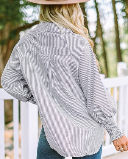 JUNIPER BLVD Stripe Smocked Long Sleeve Button - Up Shirt - Sleekdenim.com