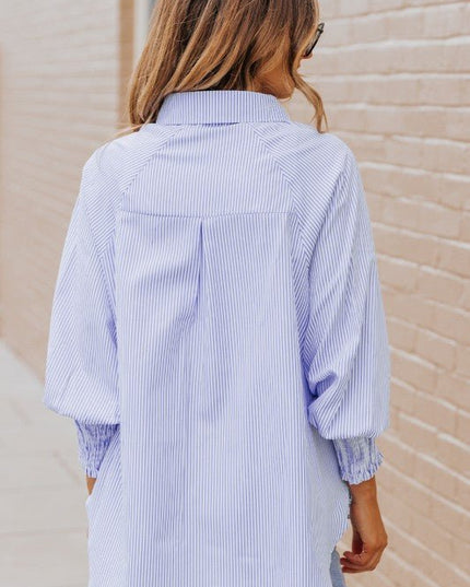 JUNIPER BLVD Stripe Smocked Long Sleeve Button - Up Shirt - Sleekdenim.com