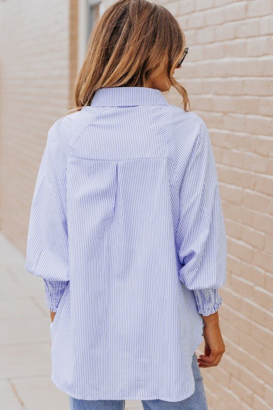 JUNIPER BLVD Stripe Smocked Long Sleeve Button - Up Shirt - Sleekdenim.com