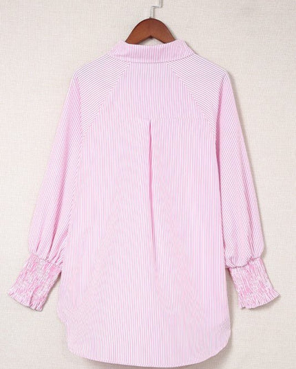 JUNIPER BLVD Stripe Smocked Long Sleeve Button - Up Shirt - Sleekdenim.com