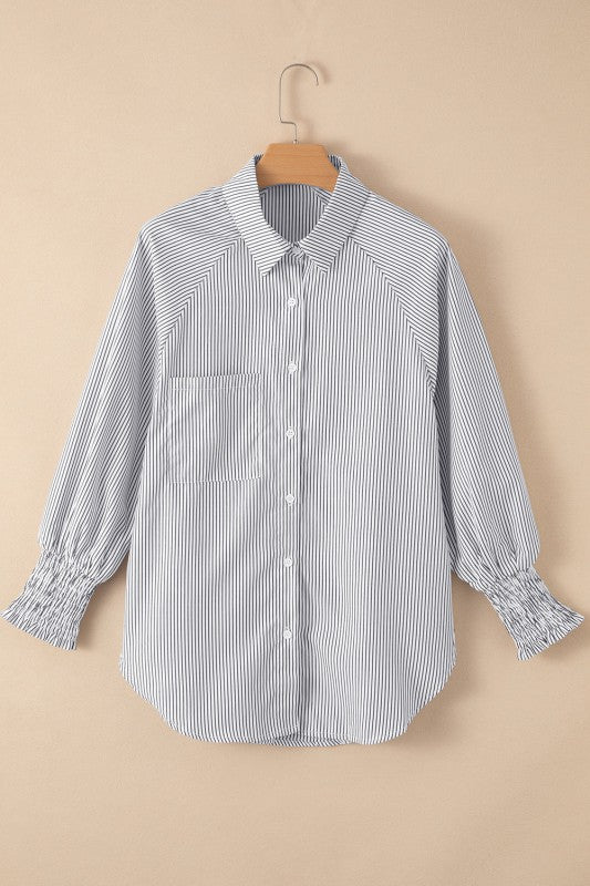 JUNIPER BLVD Stripe Smocked Long Sleeve Button - Up Shirt - Sleekdenim.com