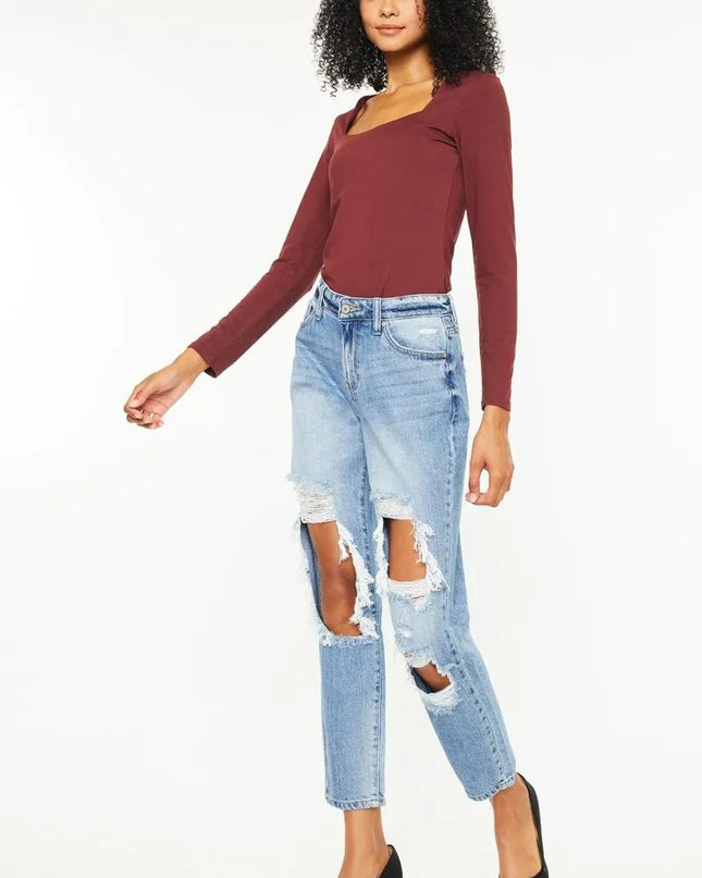 Kancan High Rise Distressed Boyfriend Jeans - Sleekdenim.com