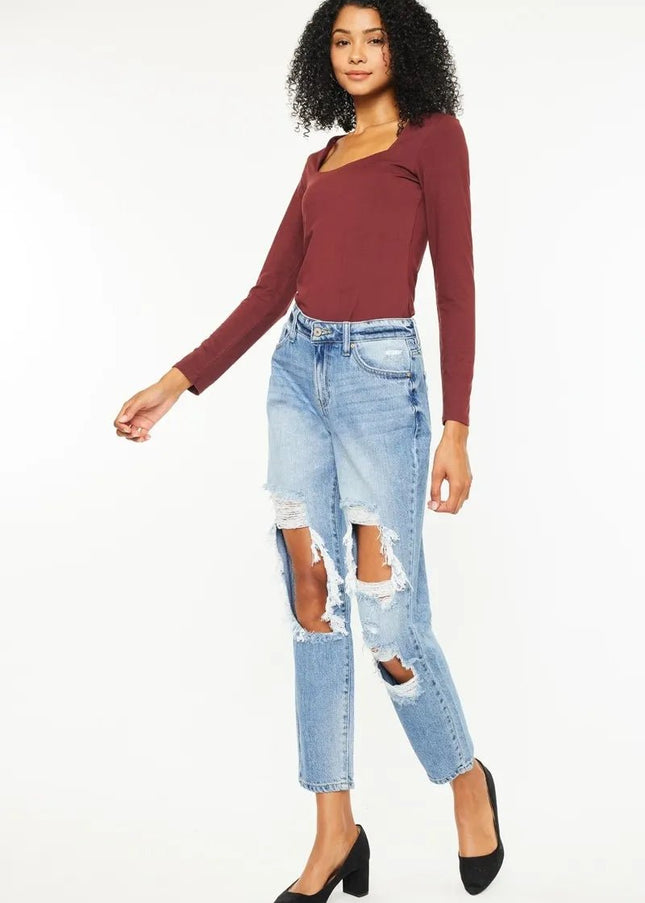 Kancan High Rise Distressed Boyfriend Jeans - Sleekdenim.com